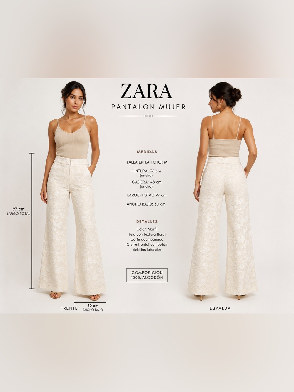 ZARA Marfil Floral-Texture Flared Pants